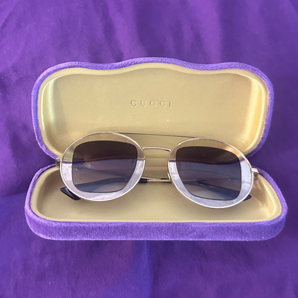 Gold Gucci Sunglasses with Purple Case